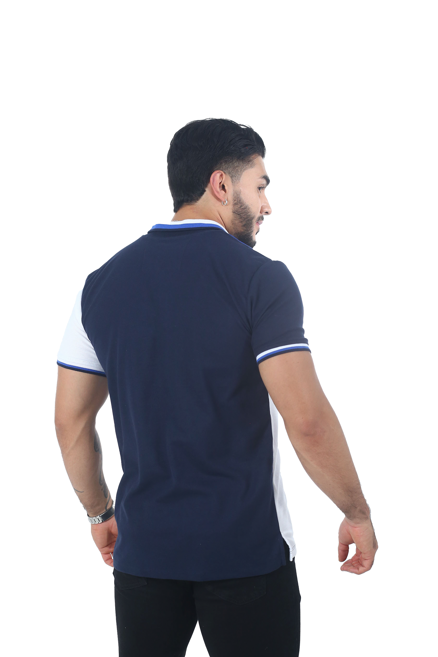 Camiseta Polo Combinada BLANCO AZUL OSCURO JASPE-016C