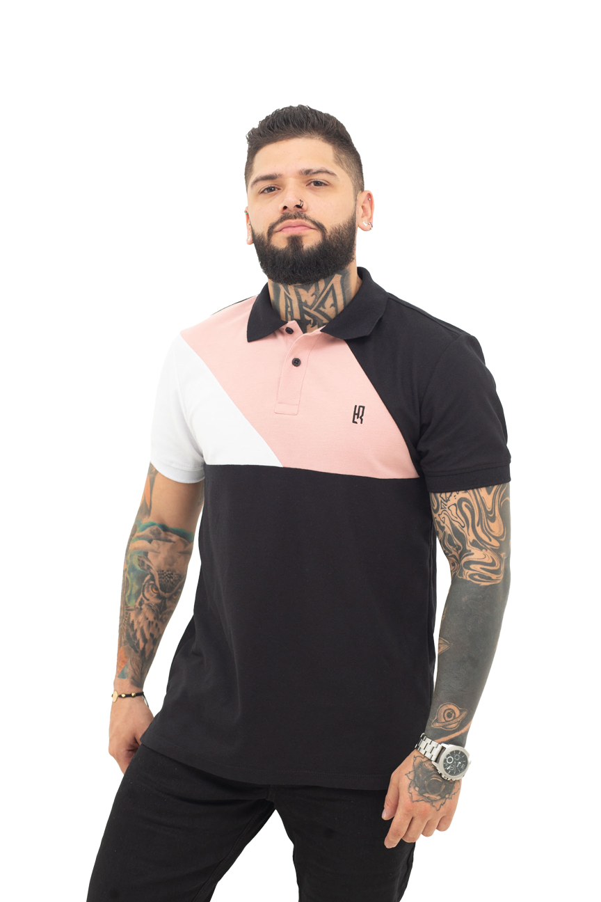 Camiseta Polo Combinada BLANCO NEGRO GUAYABA 042C