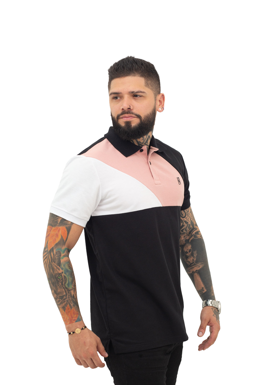 Camiseta Polo Combinada BLANCO NEGRO GUAYABA 042C