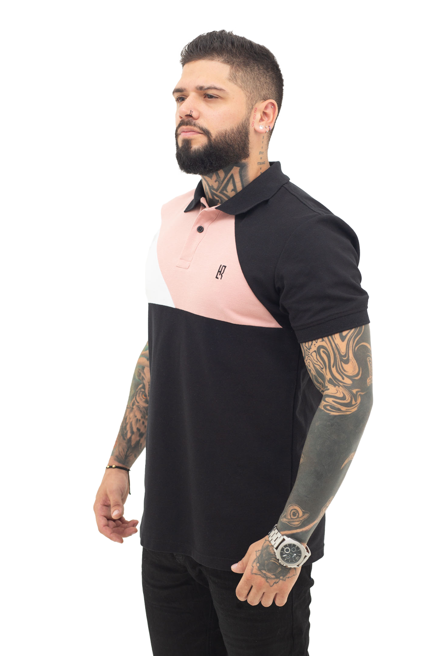 Camiseta Polo Combinada BLANCO NEGRO GUAYABA 042C