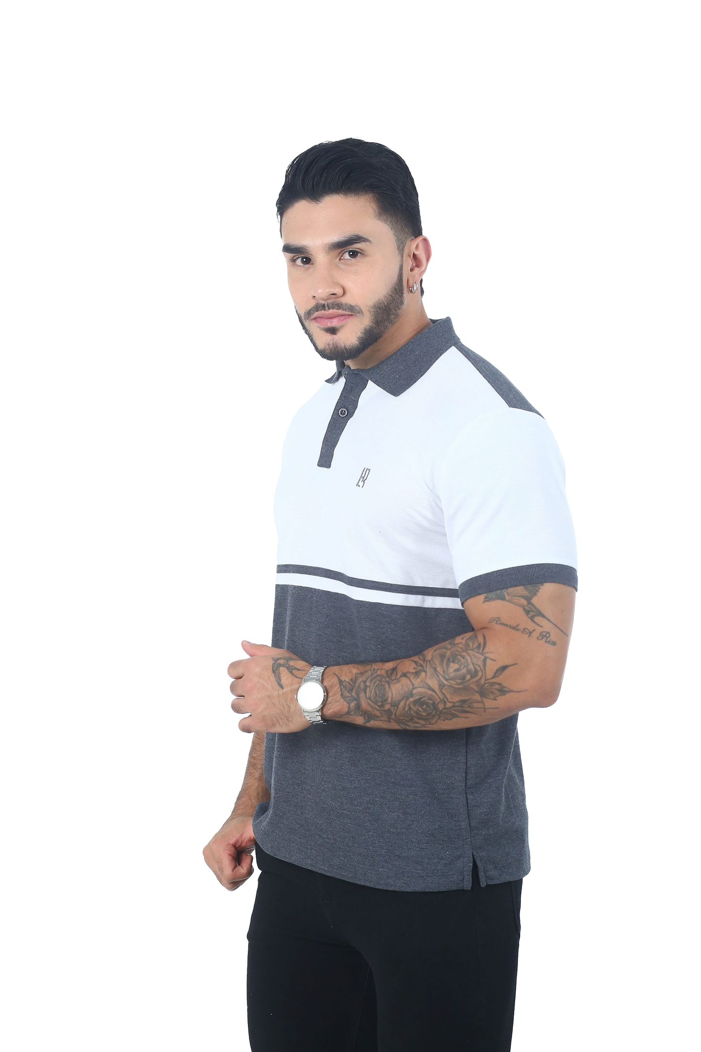 Camiseta Polo Combinada GRIS BLANCO-056C