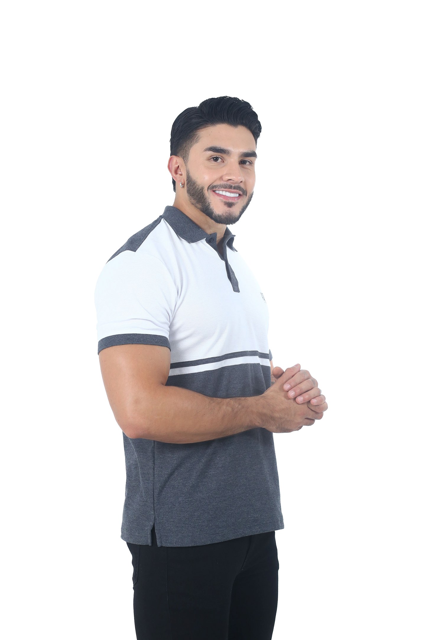 Camiseta Polo Combinada GRIS BLANCO-056C