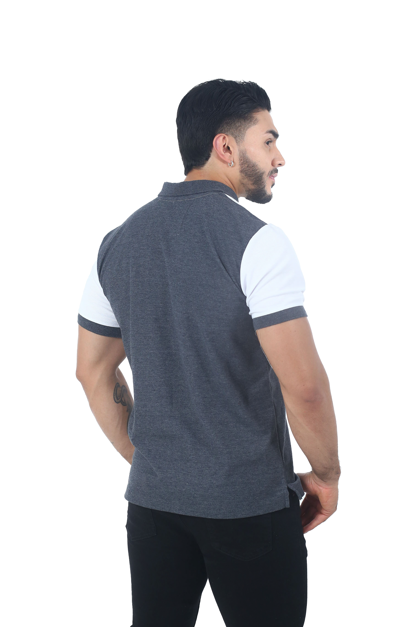 Camiseta Polo Combinada GRIS BLANCO-056C