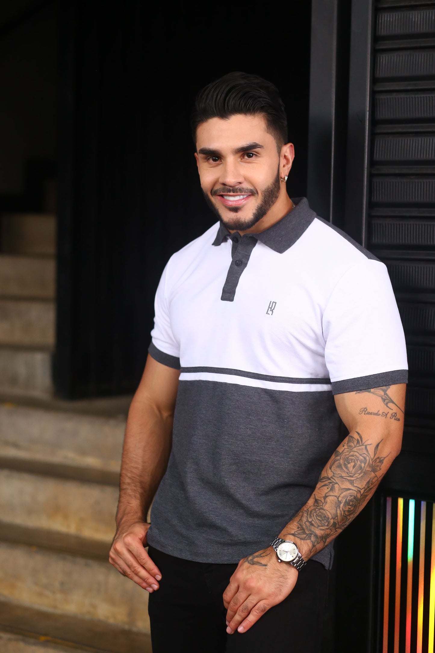 Camiseta Polo Combinada GRIS BLANCO-056C