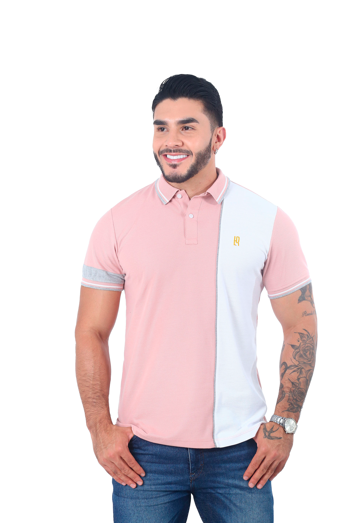 Camiseta Polo Combinada GUAYABA BLANCO JASPE-057C