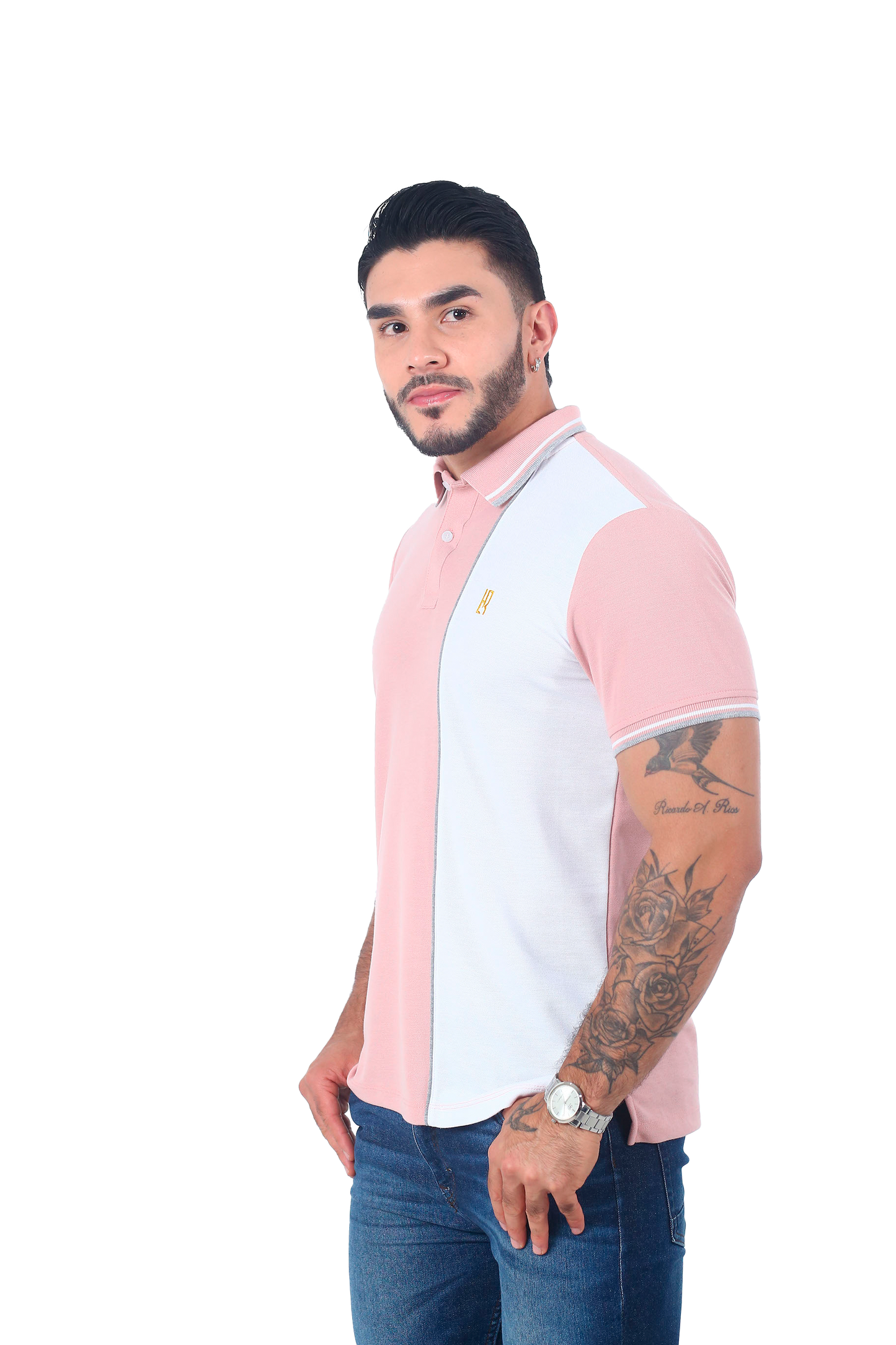 Camiseta Polo Combinada GUAYABA BLANCO JASPE-057C