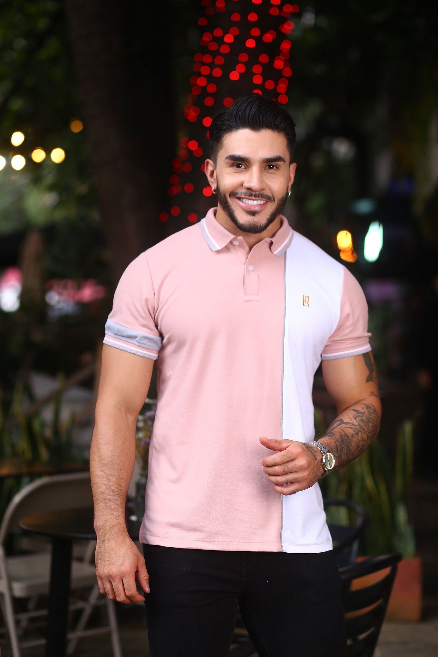 Camiseta Polo Combinada GUAYABA BLANCO JASPE-057C