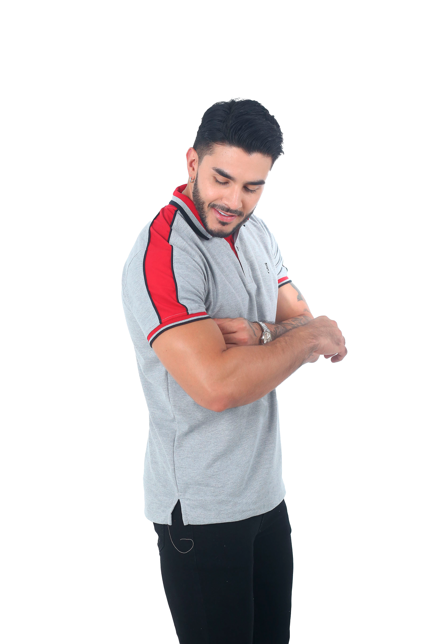 Camiseta Polo Combinada JASPE ROJO NEGRO-059C