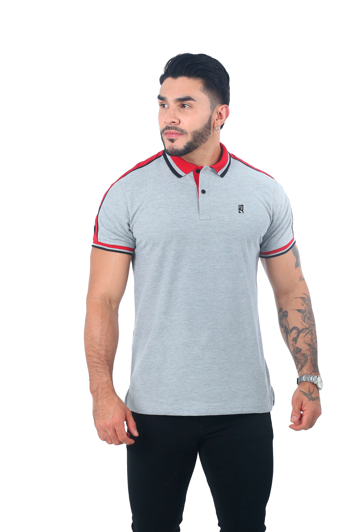 Camiseta Polo Combinada JASPE ROJO NEGRO-059C