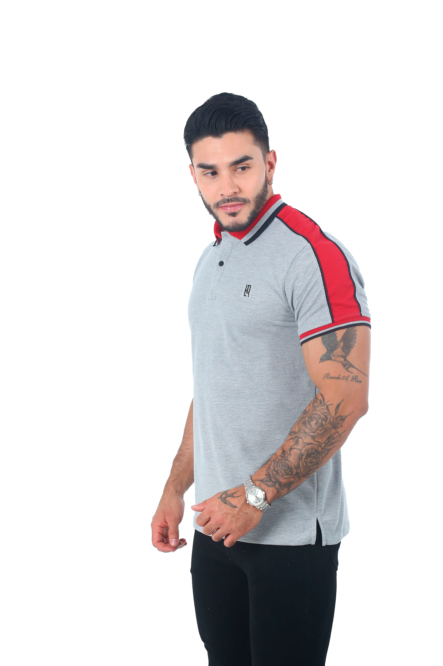 Camiseta Polo Combinada JASPE ROJO NEGRO-059C