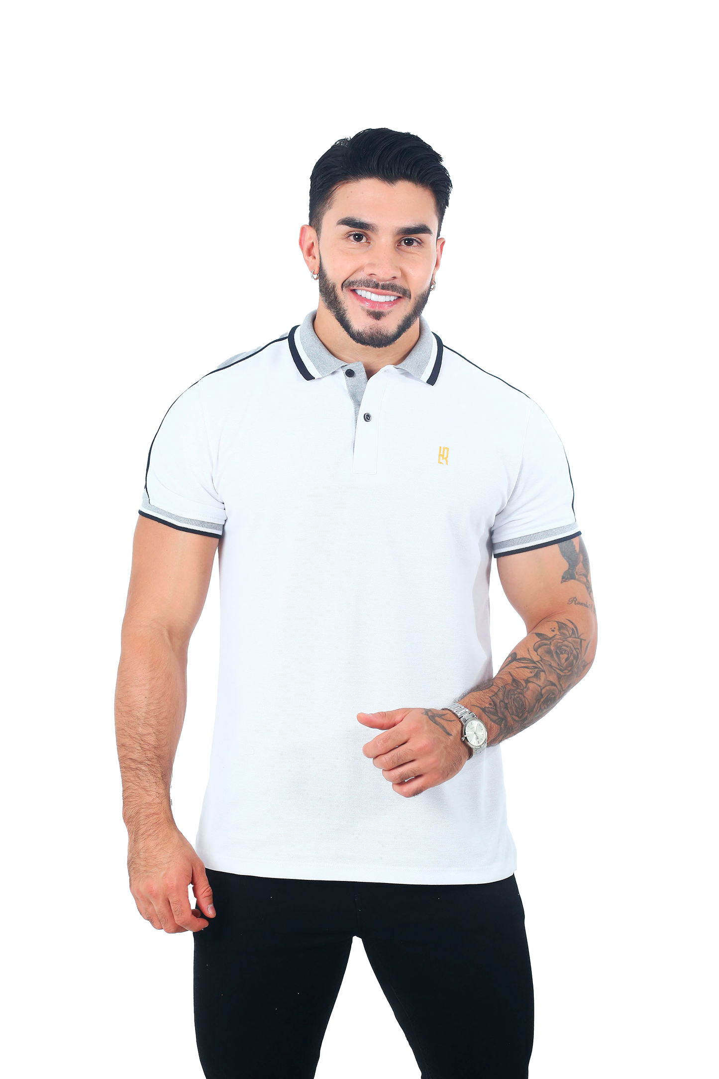 Camiseta Polo Combinada BLANCO JASPE ROJO-059D