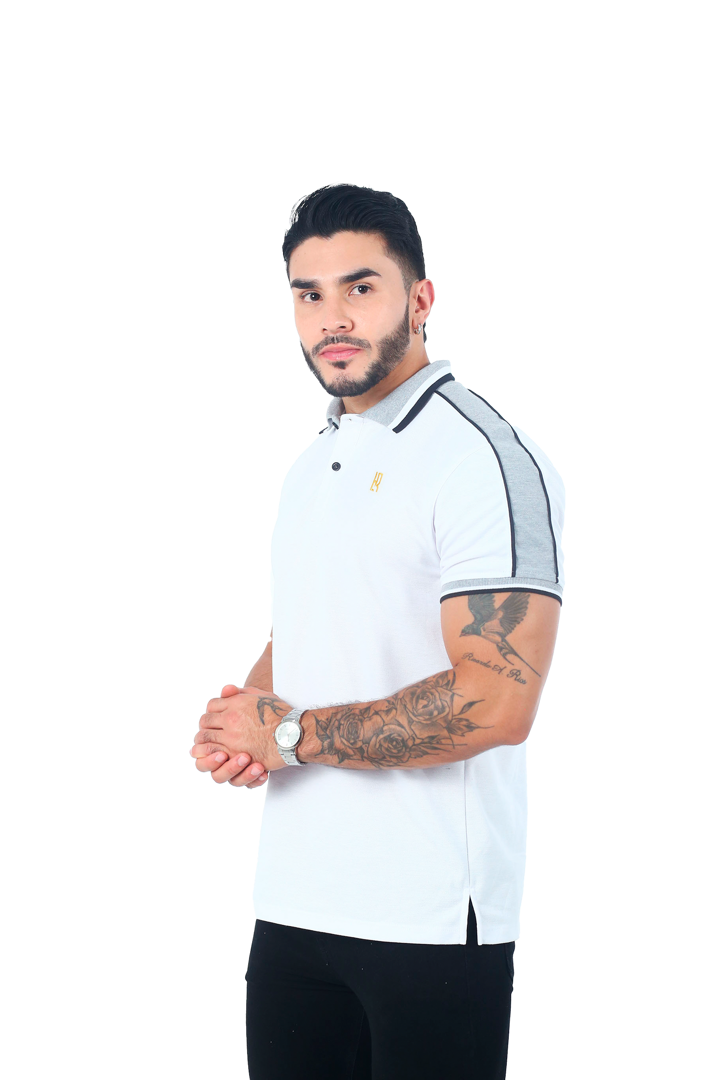 Camiseta Polo Combinada BLANCO JASPE ROJO-059D