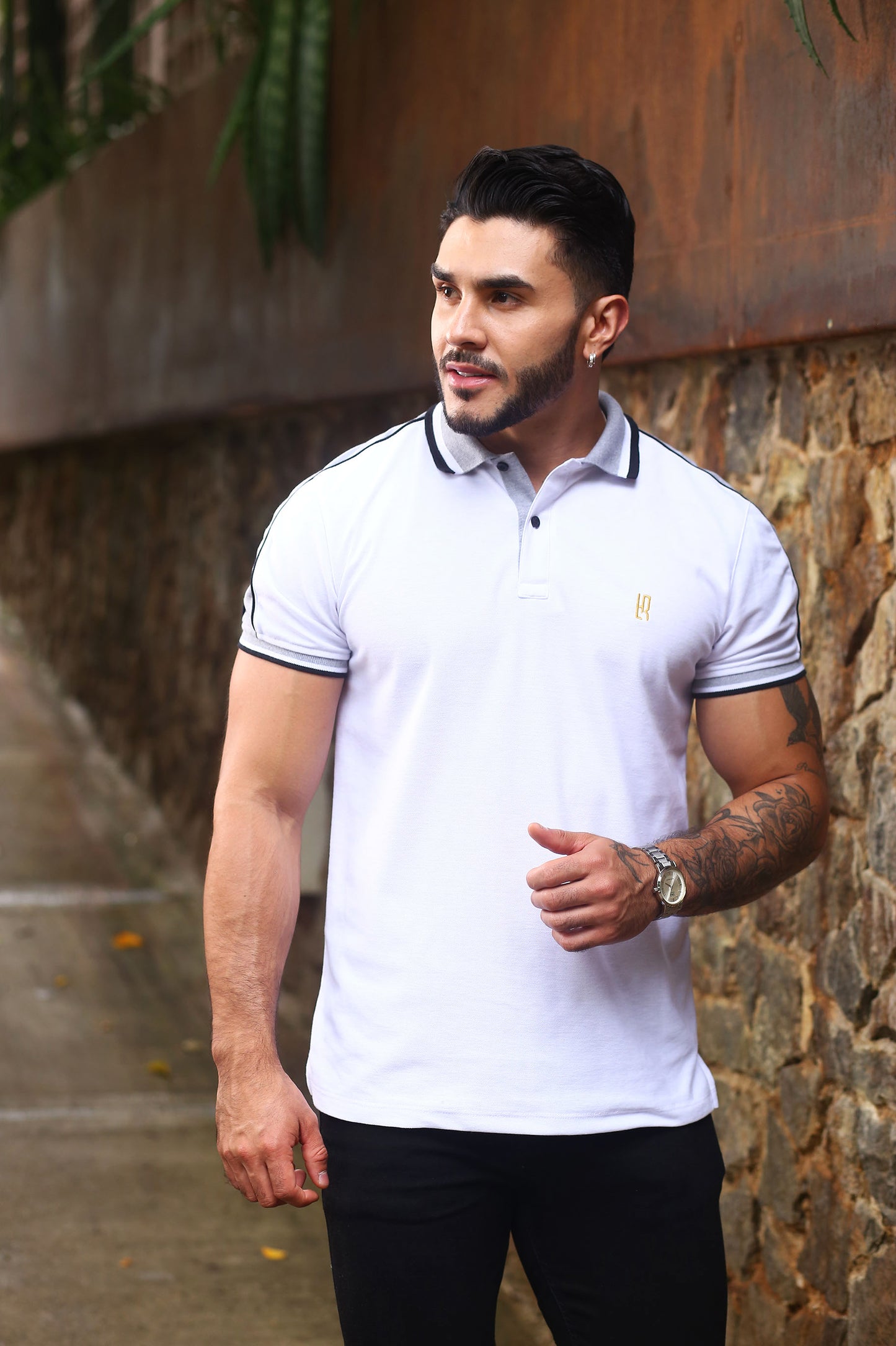Camiseta Polo Combinada BLANCO JASPE ROJO-059D