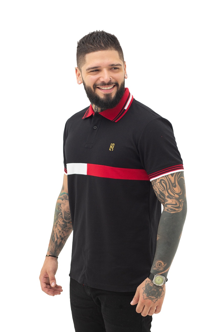Camiseta Polo Combinada BLANCO NEGRO ROJO-060E