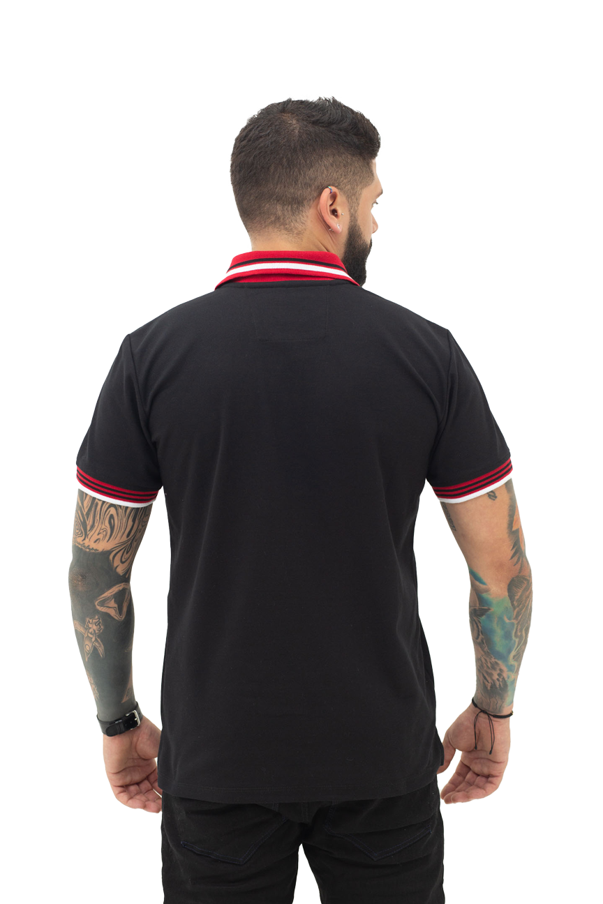 Camiseta Polo Combinada BLANCO NEGRO ROJO-060E