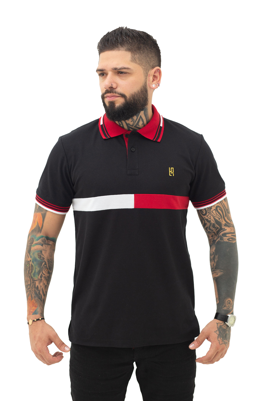 Camiseta Polo Combinada BLANCO NEGRO ROJO-060E