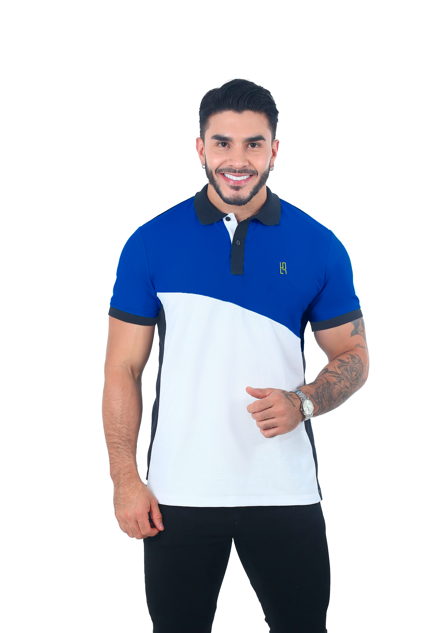 Camiseta Polo Combinada REY BLANCO NEGRO-061A