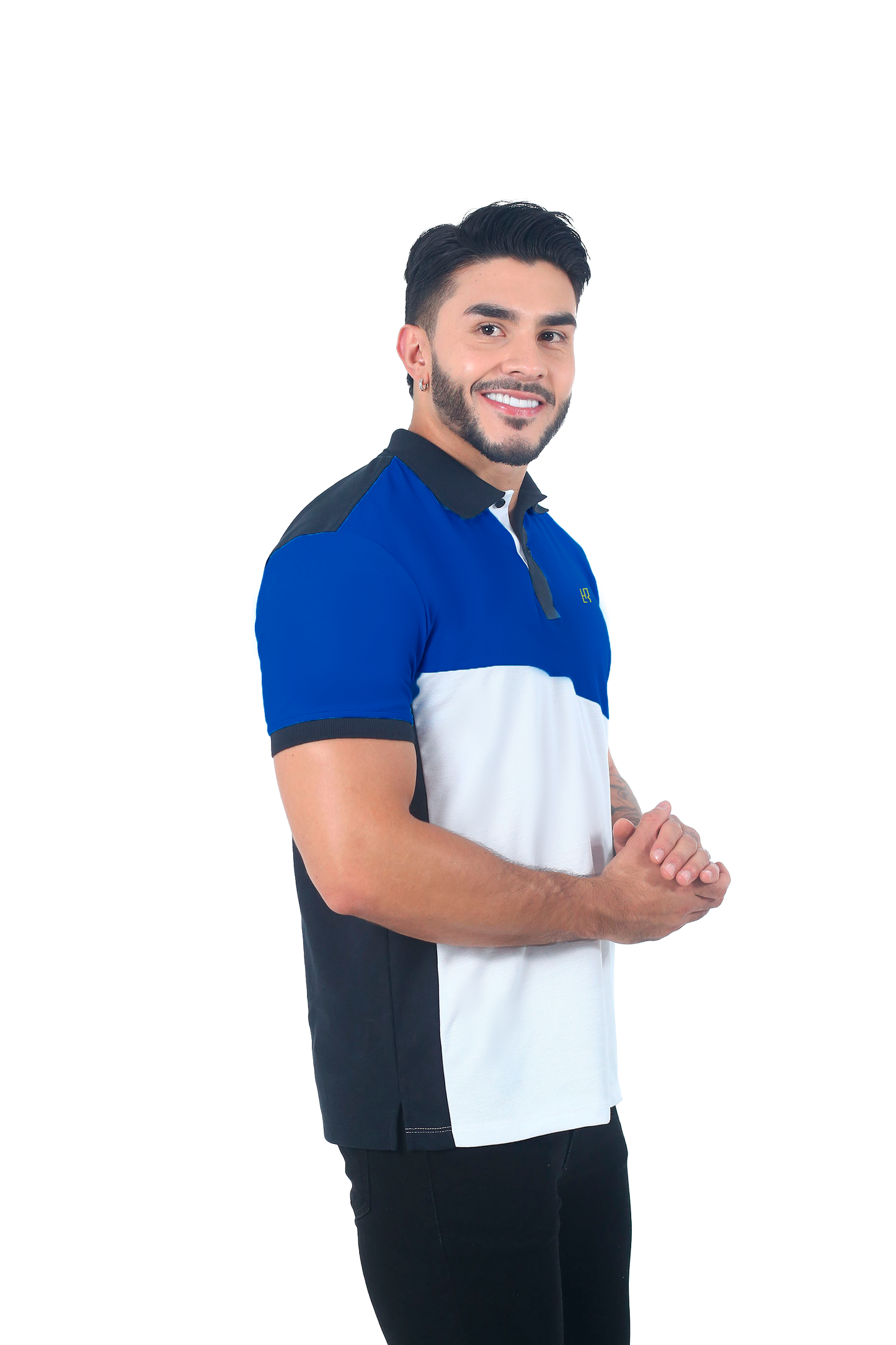 Camiseta Polo Combinada REY BLANCO NEGRO-061A