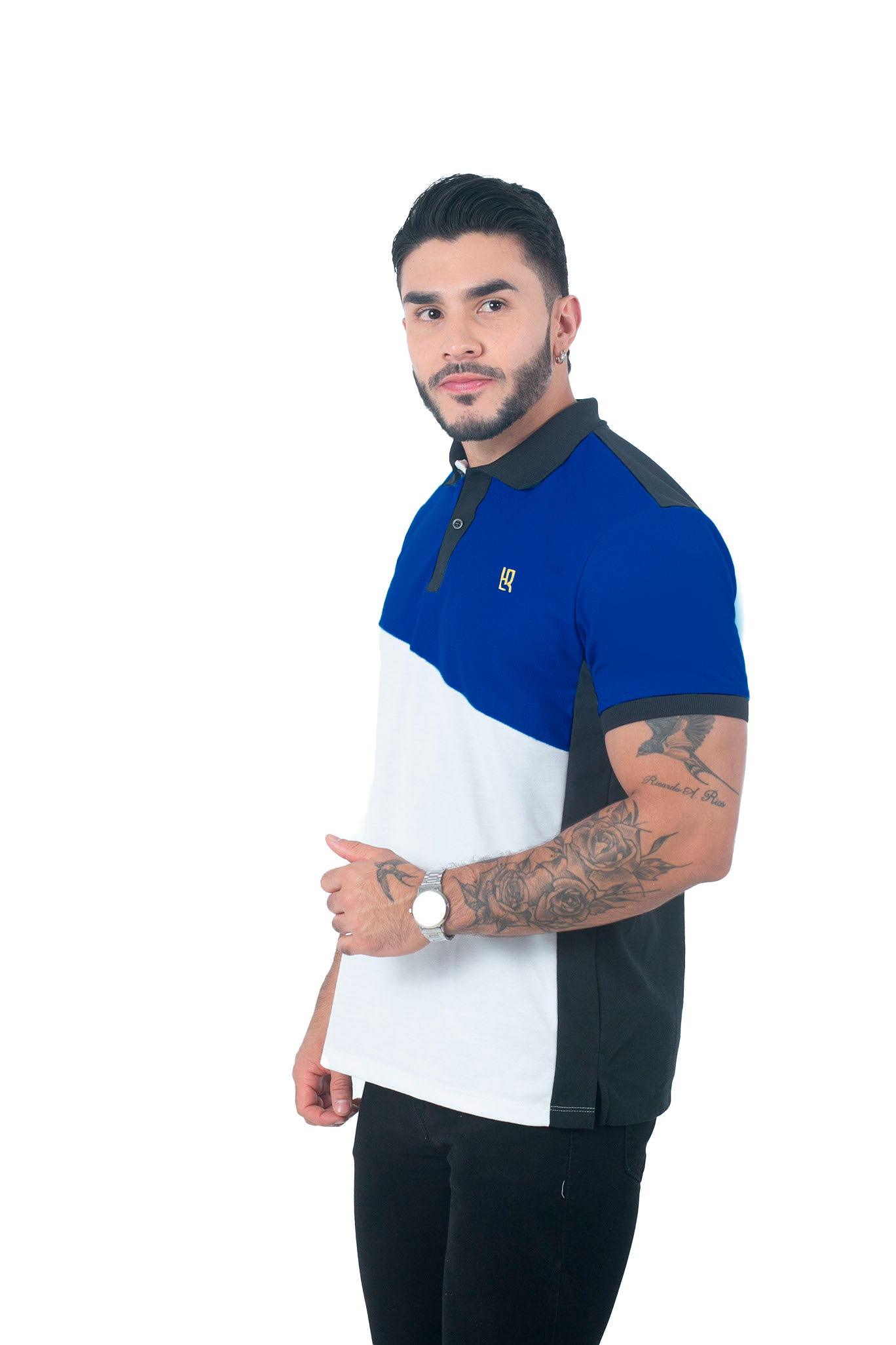 Camiseta Polo Combinada REY BLANCO NEGRO-061A