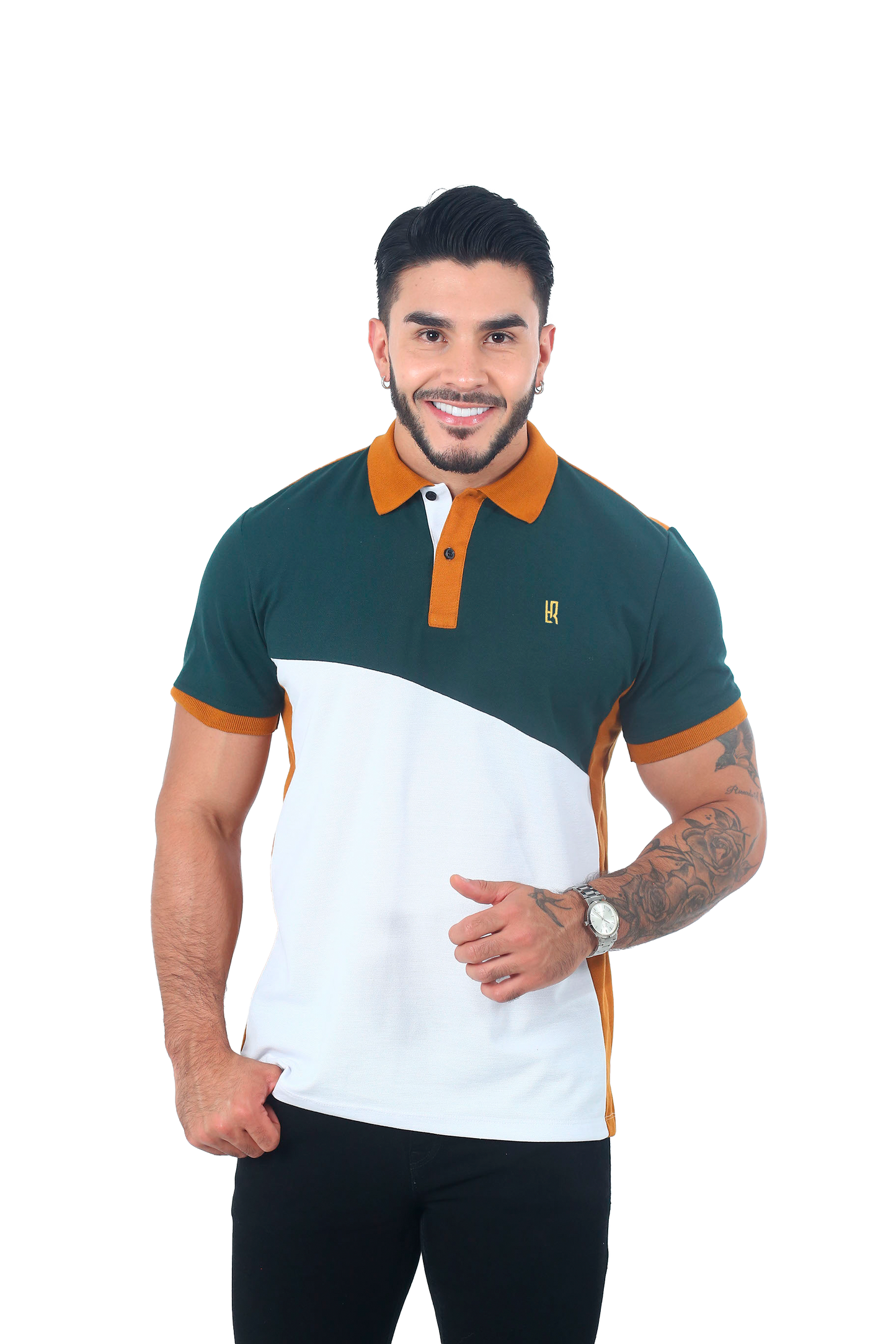 Camiseta Polo Combinada MILITAR BLANCO OCRE-061D