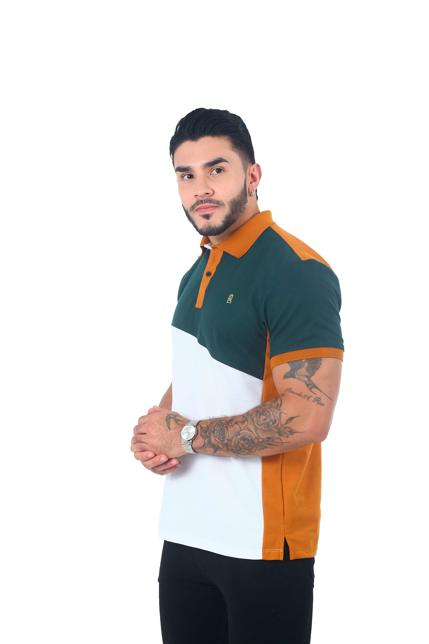 Camiseta Polo Combinada MILITAR BLANCO OCRE-061D
