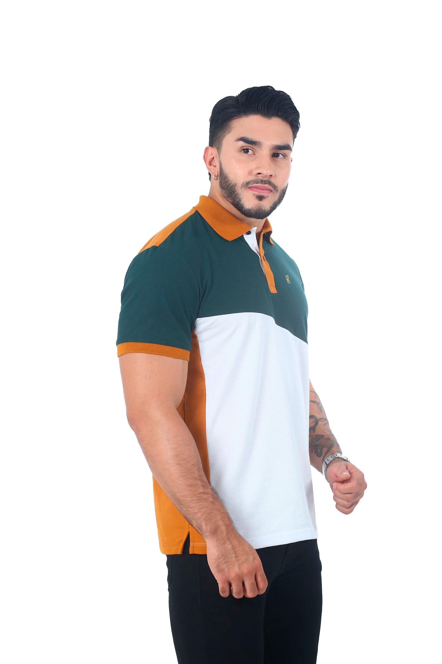 Camiseta Polo Combinada MILITAR BLANCO OCRE-061D
