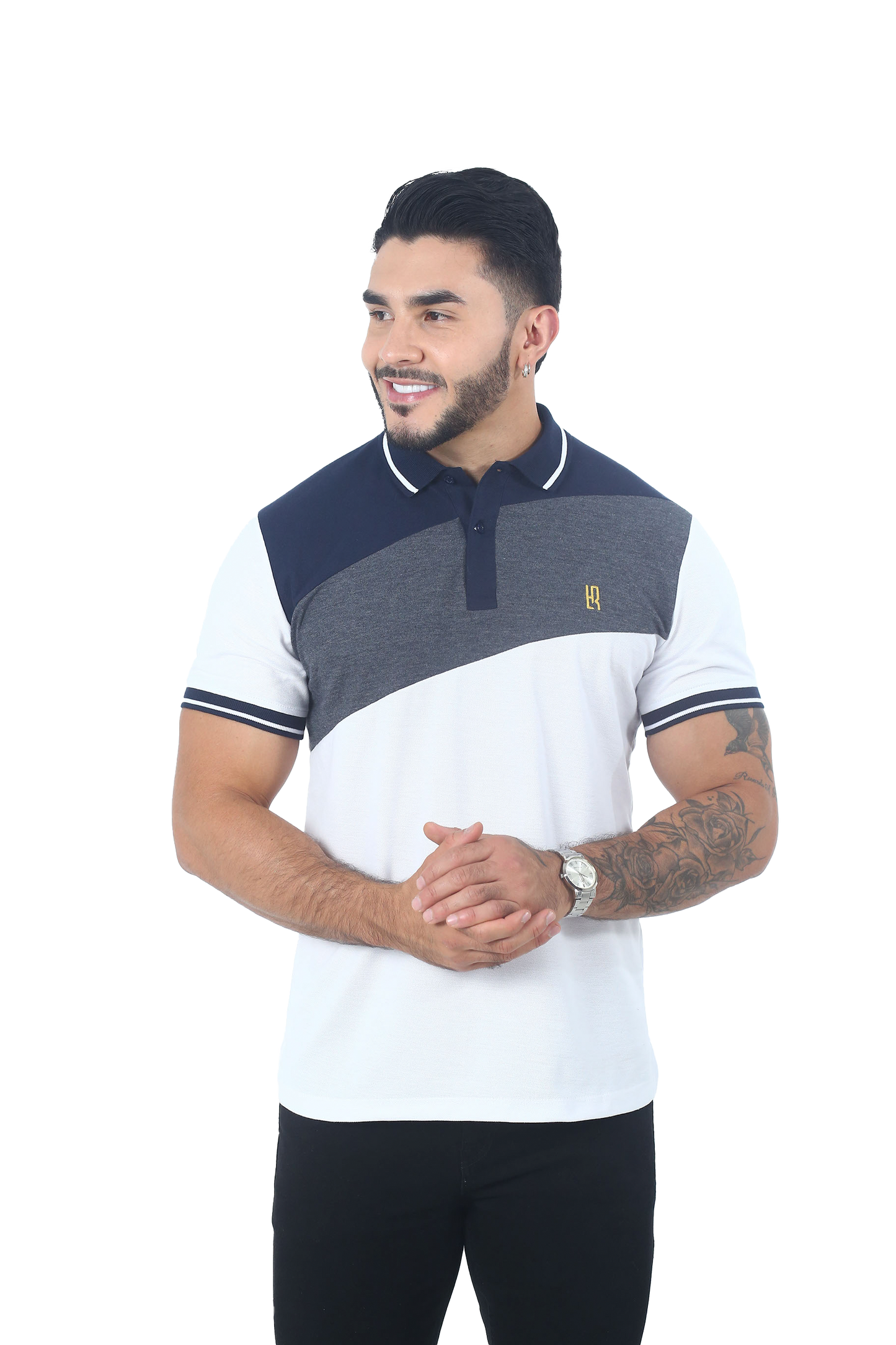Camiseta Polo Combinada BLANCO CROSS AZUL OSC-064D