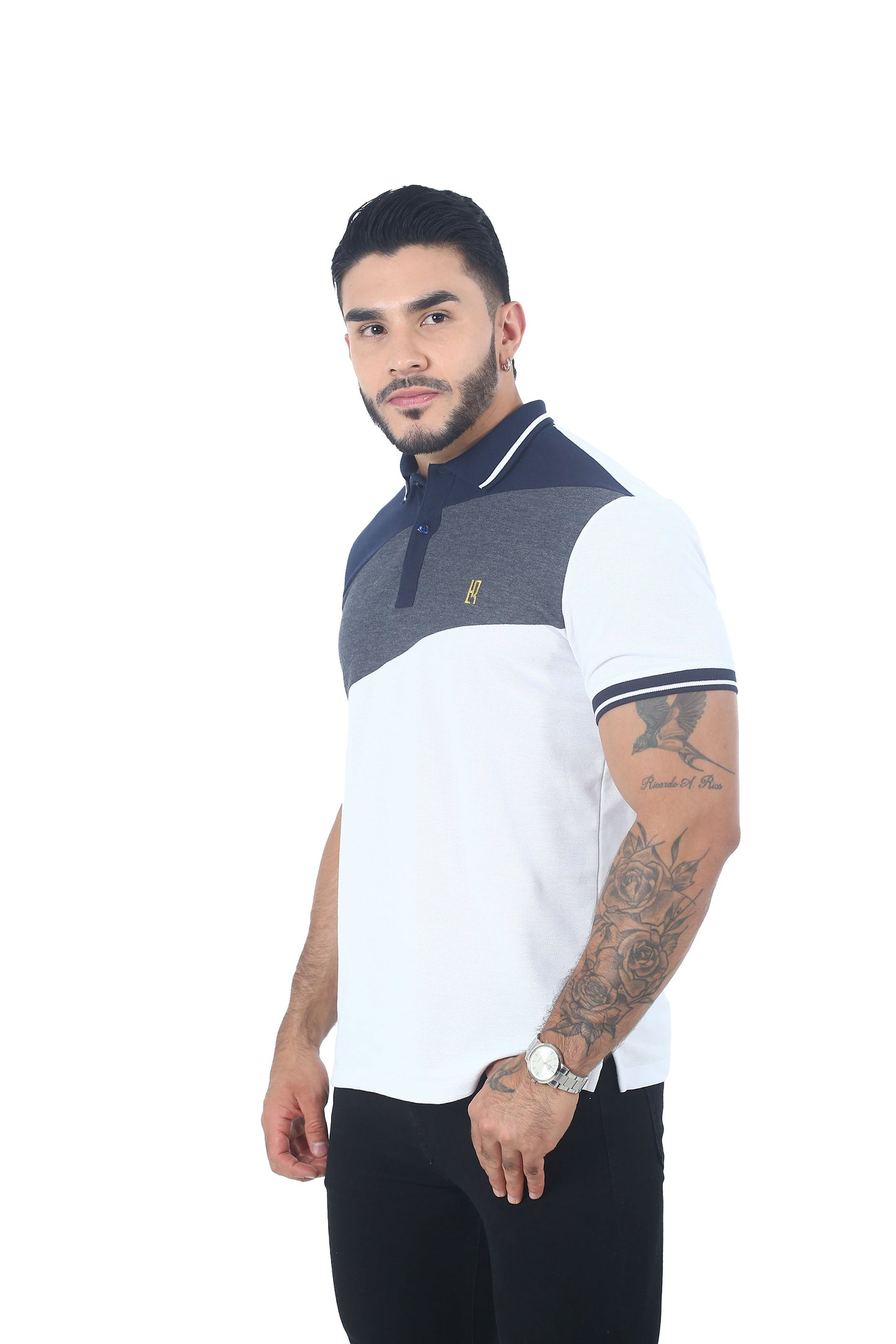 Camiseta Polo Combinada BLANCO CROSS AZUL OSC-064D