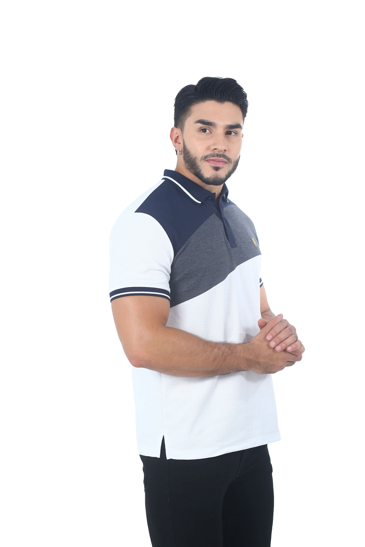 Camiseta Polo Combinada BLANCO CROSS AZUL OSC-064D