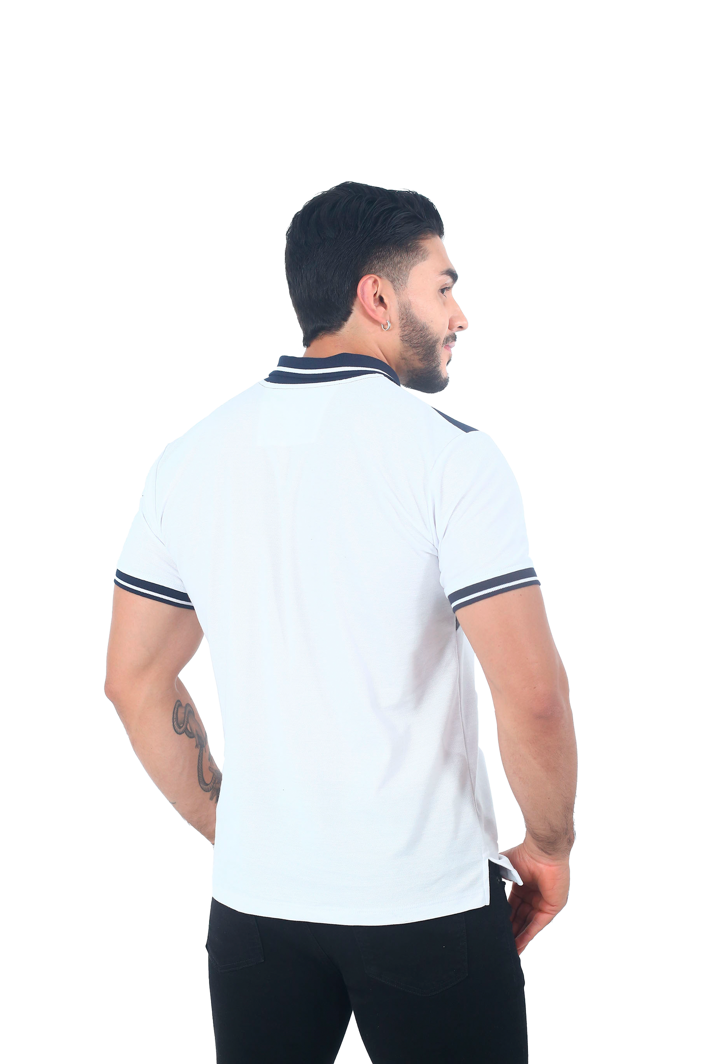Camiseta Polo Combinada BLANCO CROSS AZUL OSC-064D