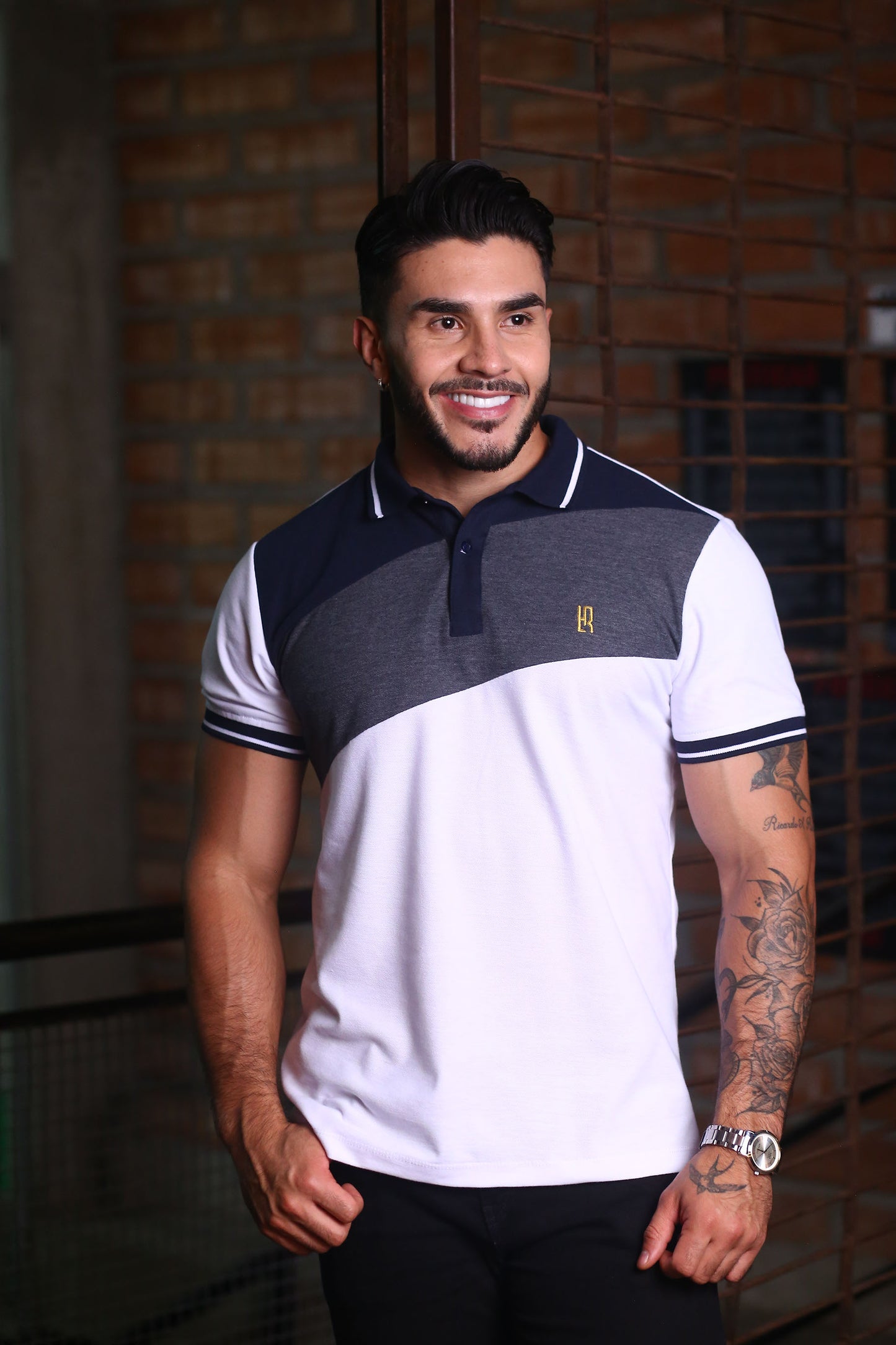 Camiseta Polo Combinada BLANCO CROSS AZUL OSC-064D