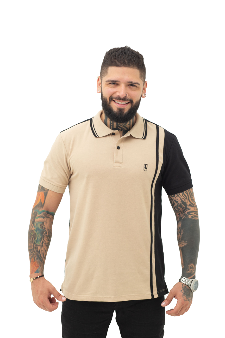 Camiseta Polo Combinada CAQUI NEGRO 065B