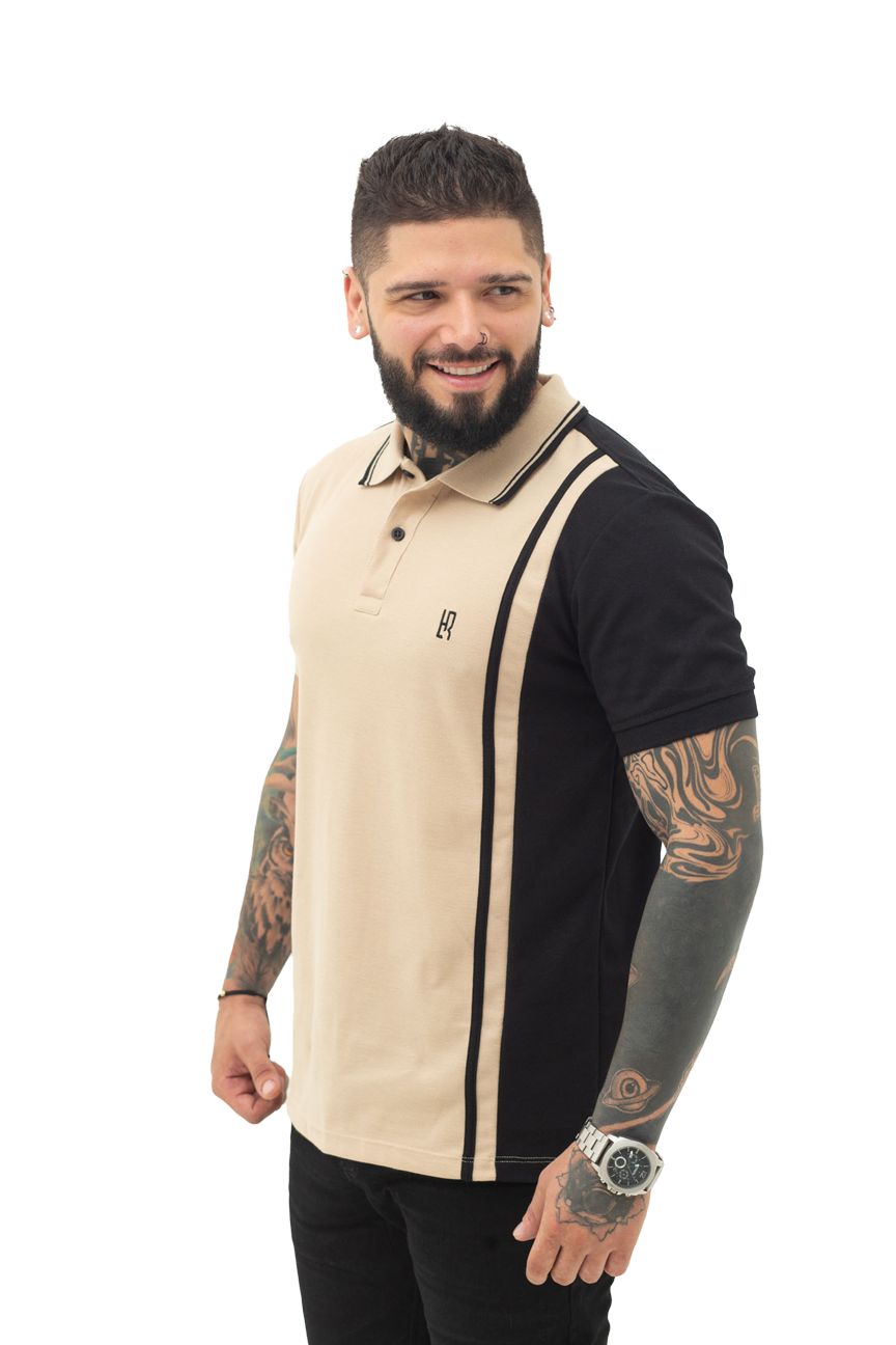 Camiseta Polo Combinada CAQUI NEGRO 065B