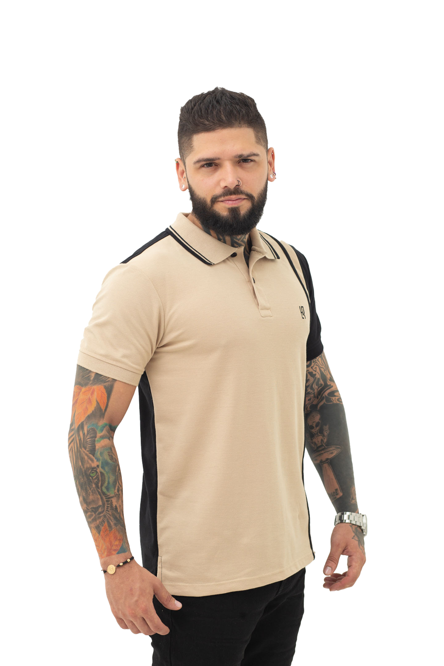 Camiseta Polo Combinada CAQUI NEGRO 065B