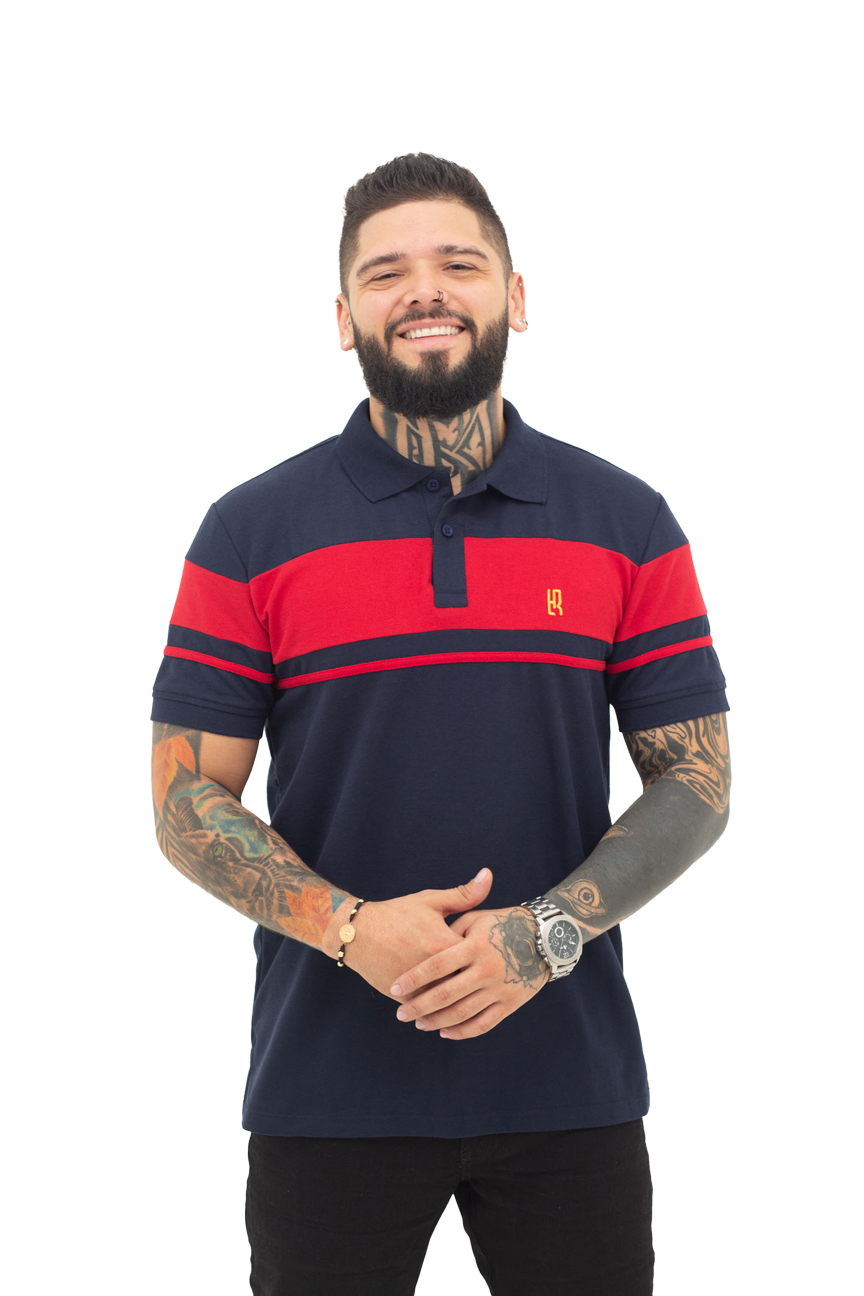 Camiseta Polo Combinada AZUL OSCURO ROJO 066D