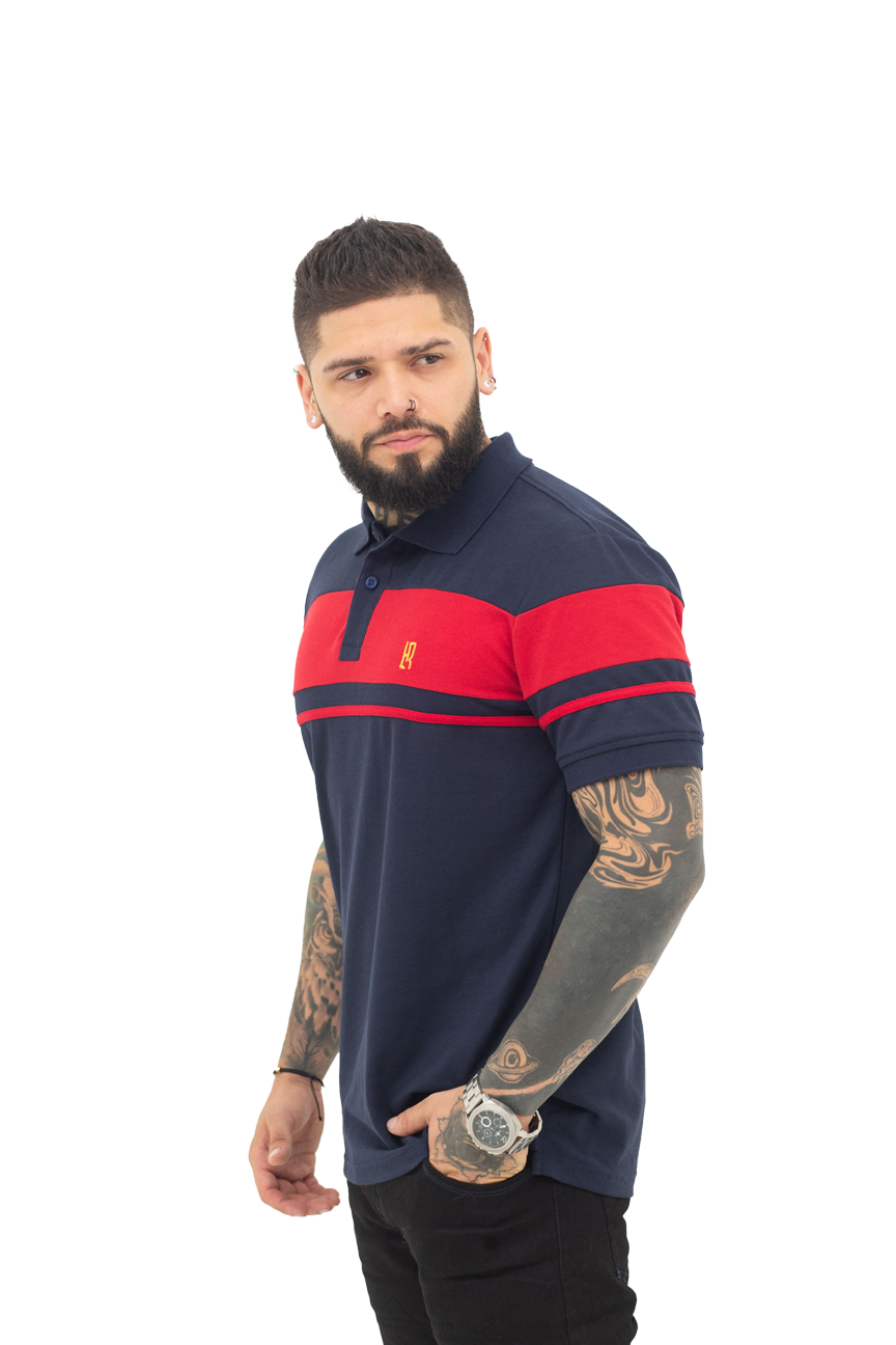 Camiseta Polo Combinada AZUL OSCURO ROJO 066D