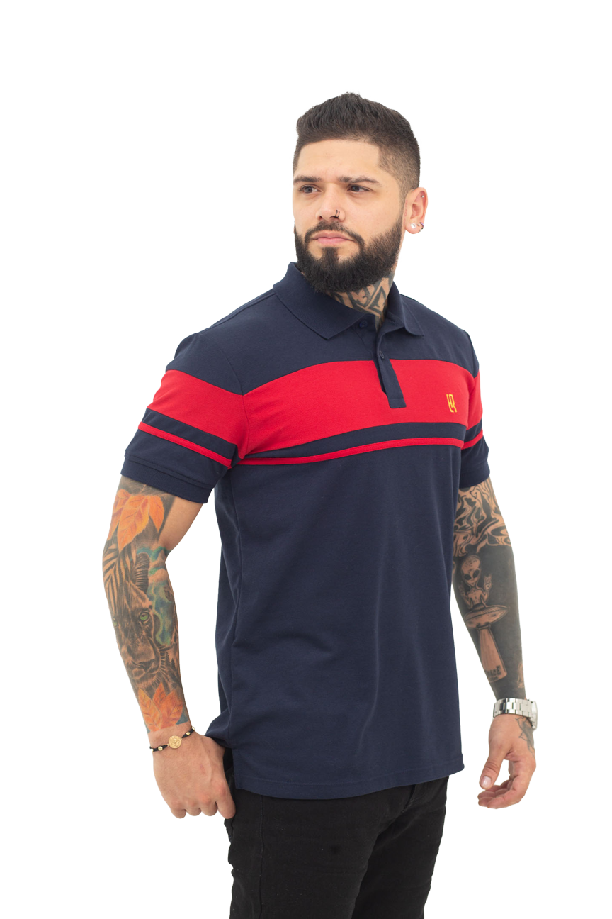 Camiseta Polo Combinada AZUL OSCURO ROJO 066D