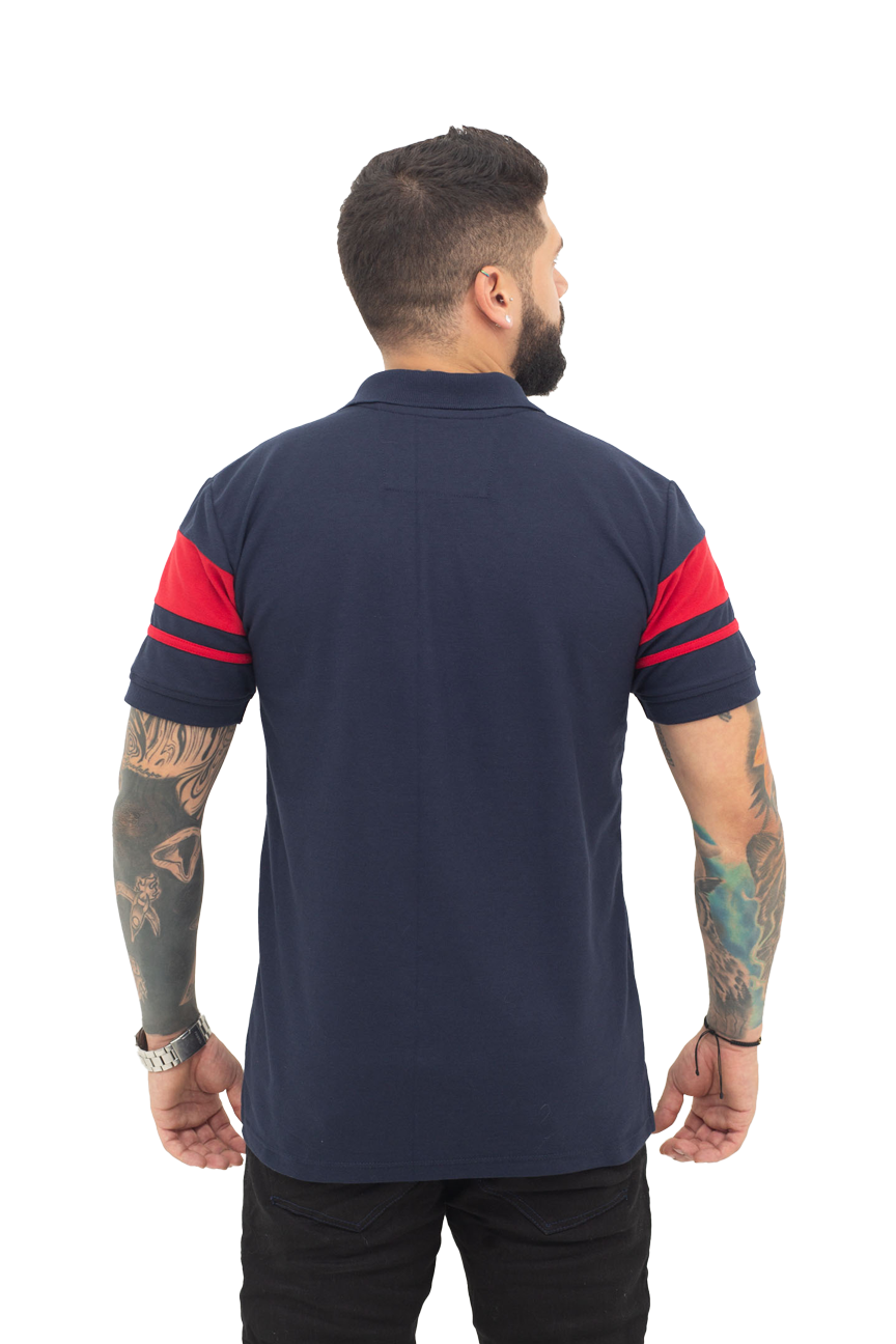 Camiseta Polo Combinada AZUL OSCURO ROJO 066D