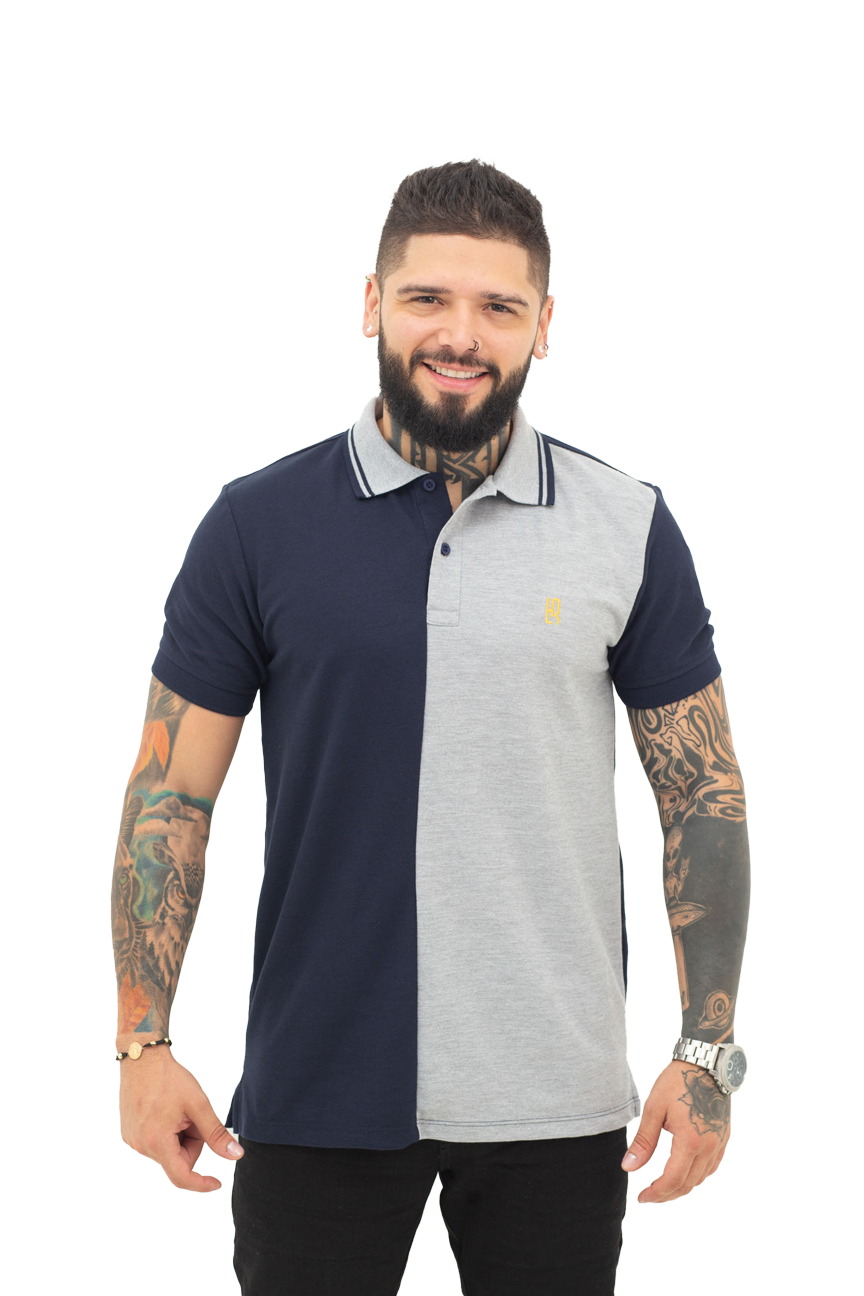 Camiseta Polo Combinada AZUL OSCURO JASPE 067B