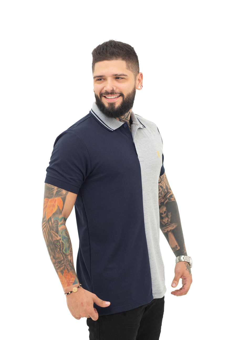Camiseta Polo Combinada AZUL OSCURO JASPE 067B