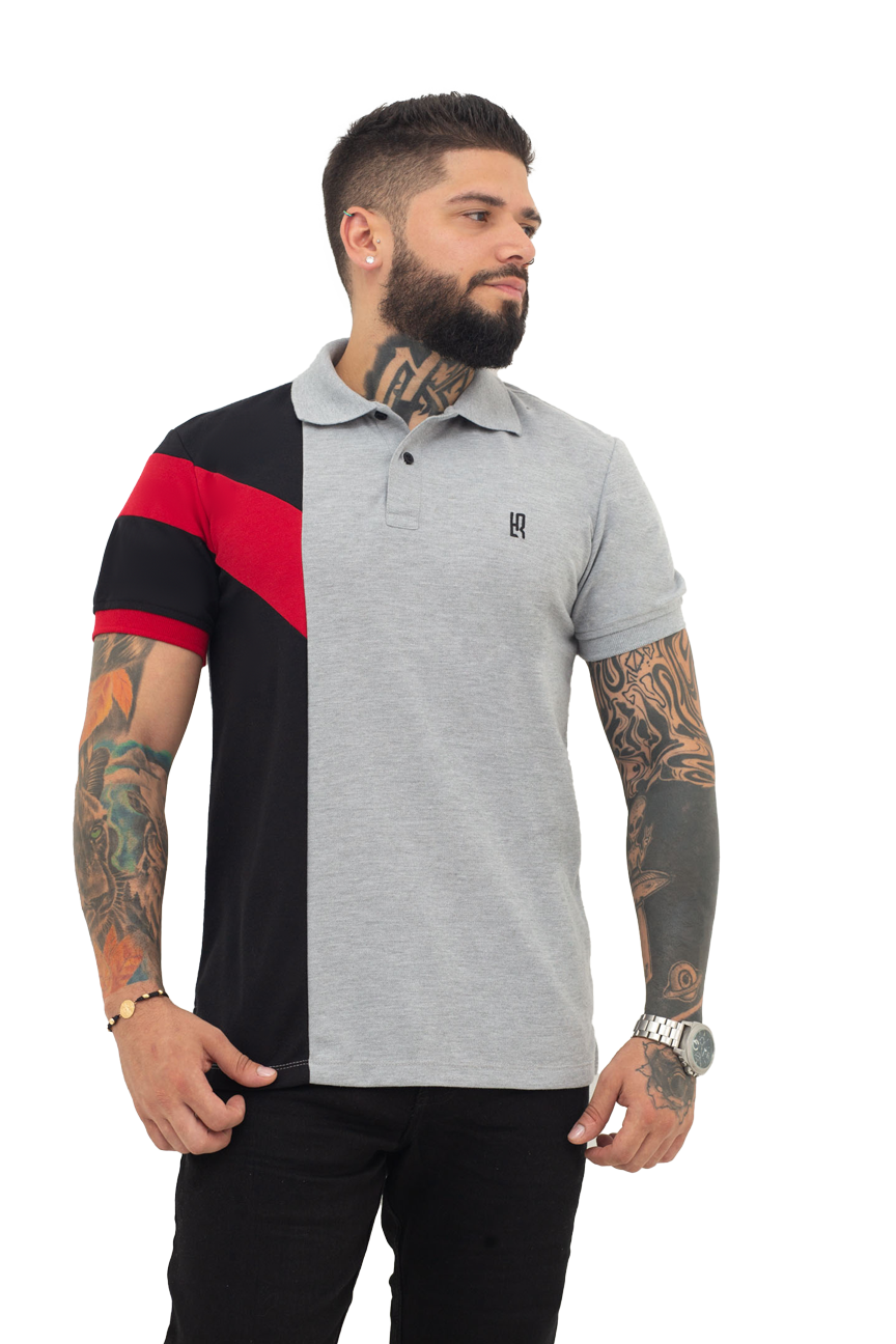 Camiseta Polo Combinada JASPE NEGRO ROJ0- 068C