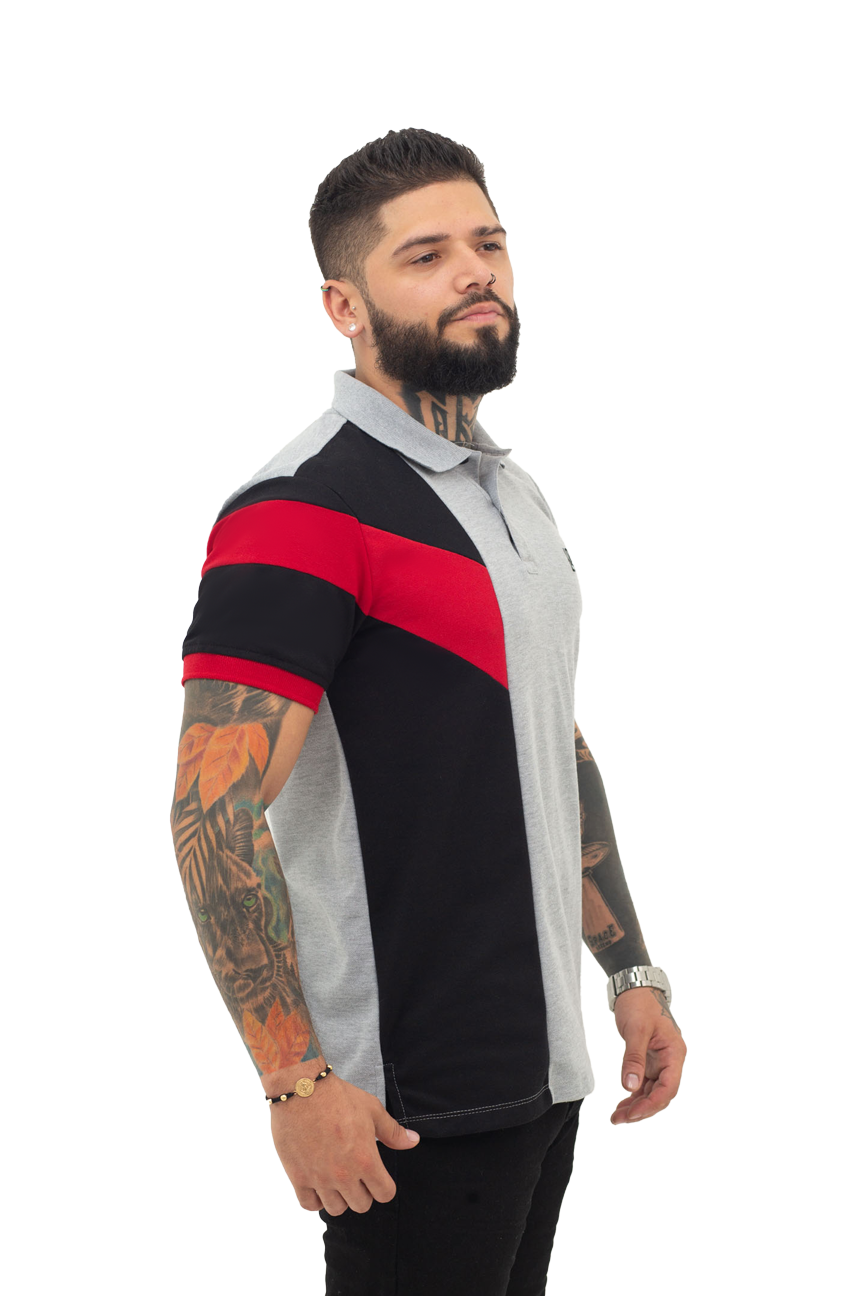 Camiseta Polo Combinada JASPE NEGRO ROJ0- 068C