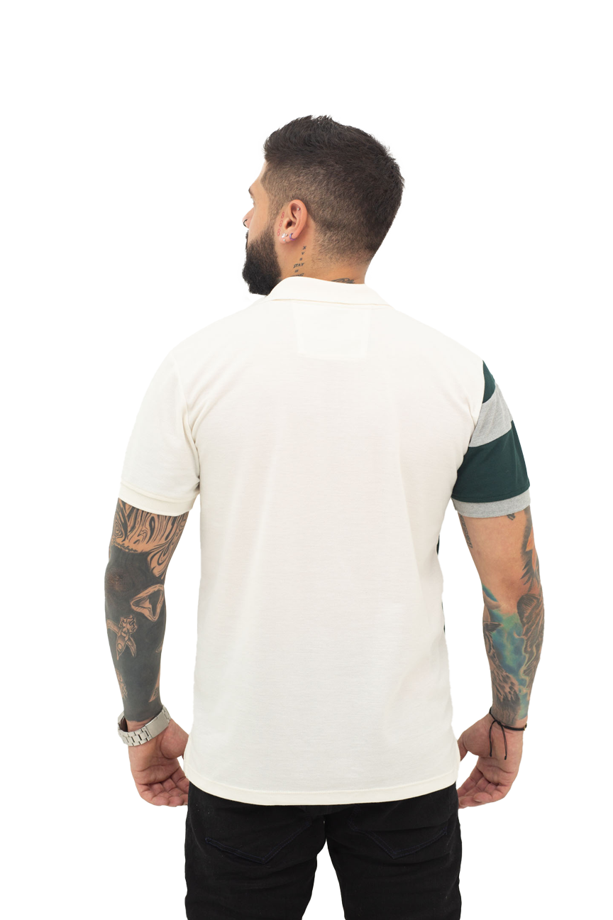 Camiseta Polo Combinada JASPE MARFIL VERDE BOTELLA- 068D