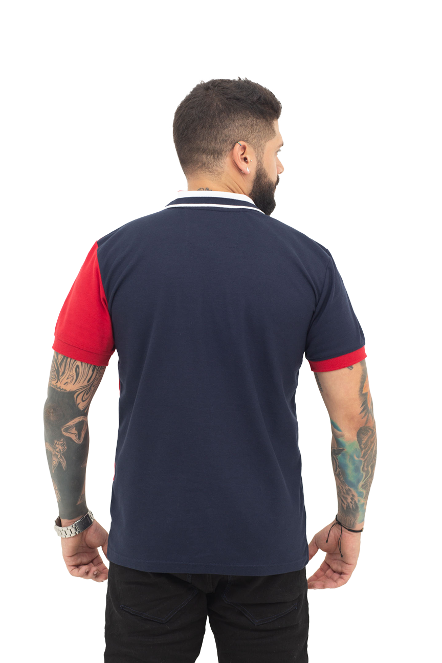 Camiseta Polo Combinada AZUL OSCURO ROJO- 069B