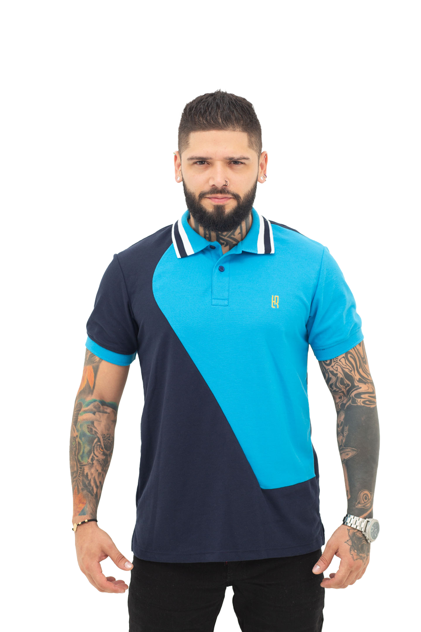 Camiseta Polo Combinada AZUL OSCURO TURQUEZA- 069C