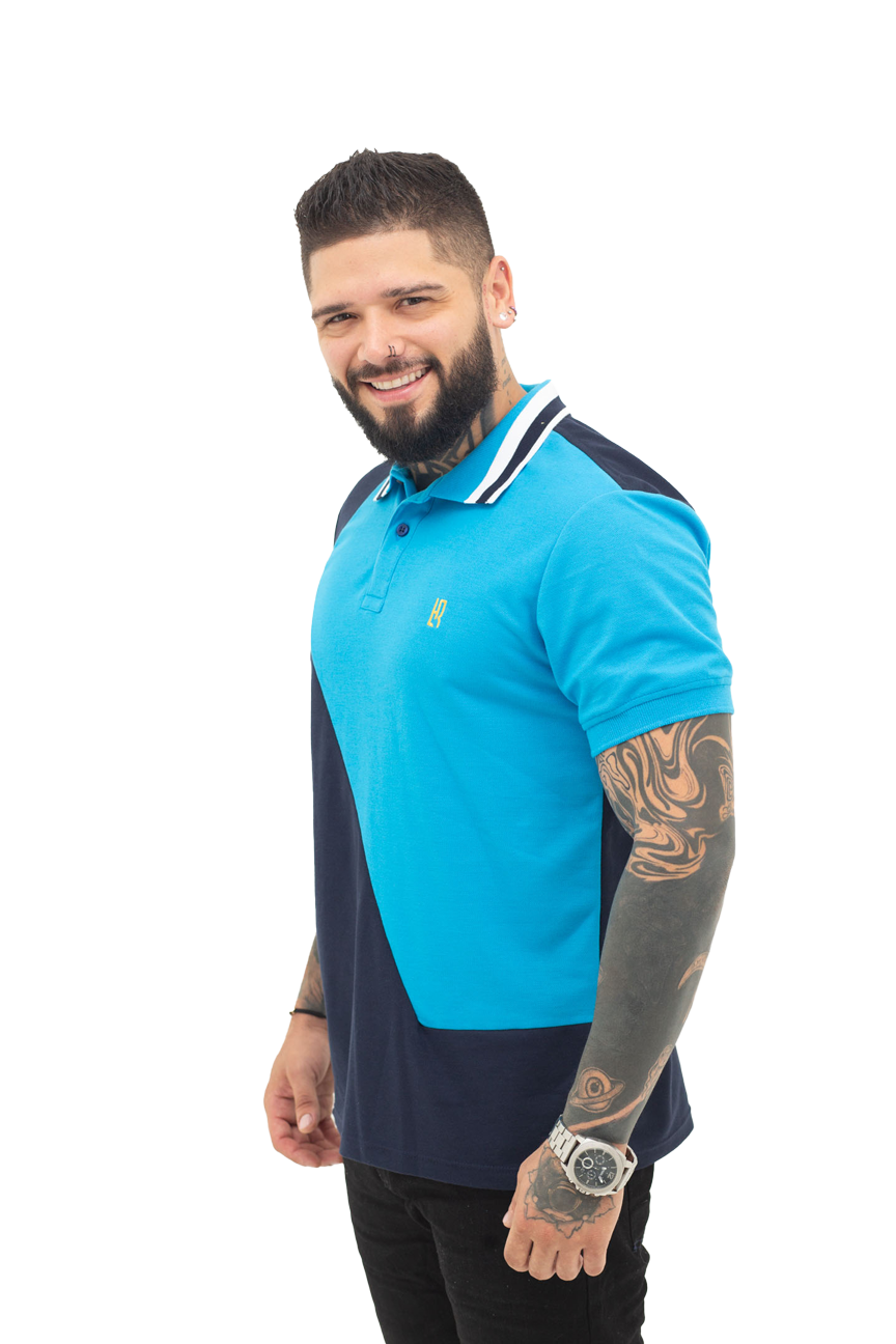 Camiseta Polo Combinada AZUL OSCURO TURQUEZA- 069C