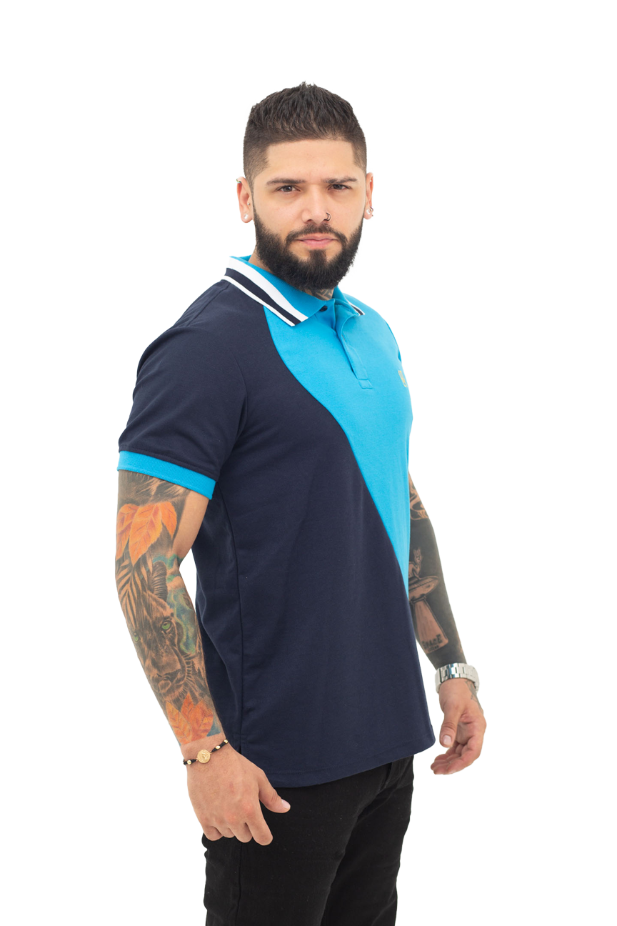 Camiseta Polo Combinada AZUL OSCURO TURQUEZA- 069C