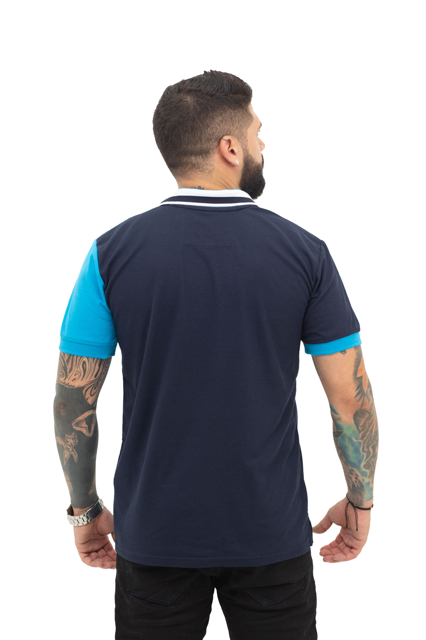Camiseta Polo Combinada AZUL OSCURO TURQUEZA- 069C
