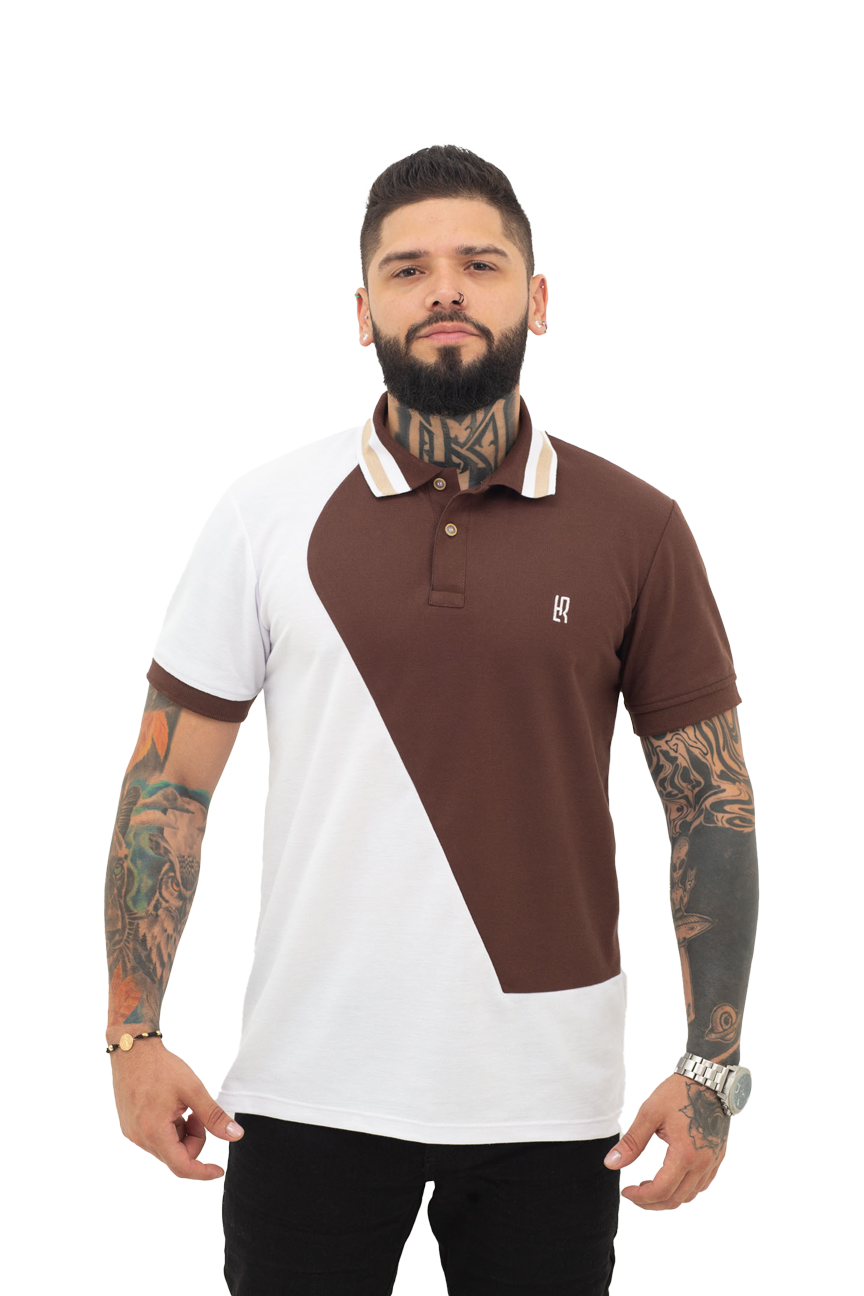 Camiseta Polo Combinada BLANCO CAFÉ- 069D