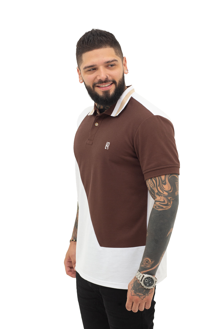 Camiseta Polo Combinada BLANCO CAFÉ- 069D